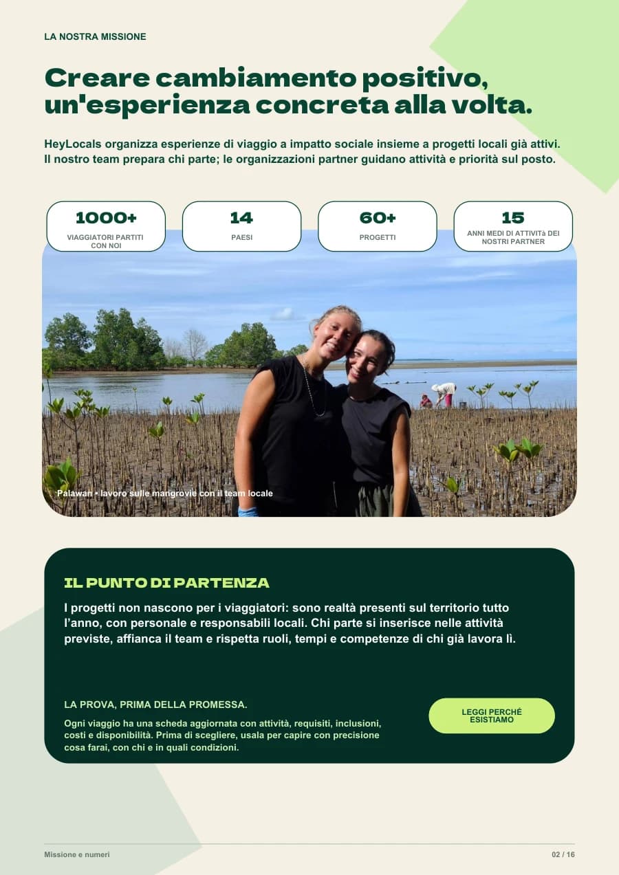 Pagina della brochure dedicata alla missione di HeyLocals