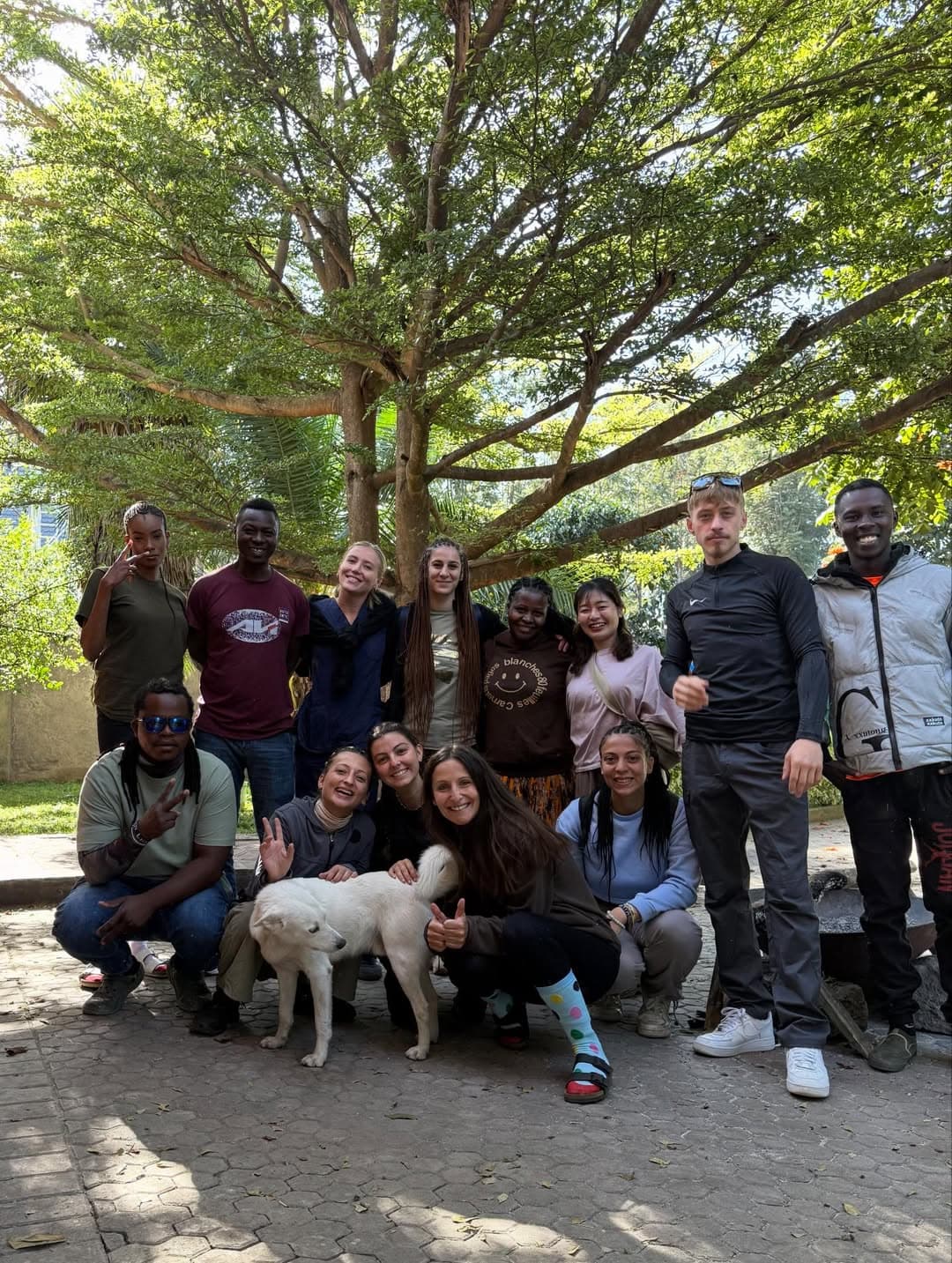 Viaggiatori e staff locale riuniti durante un progetto